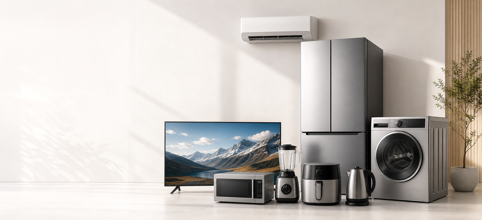 Modern refrigerator, air conditioner, washing machine, television and kitchen appliances