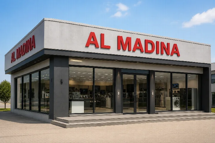 Interior of an Al Madina showroom with branded appliance displays